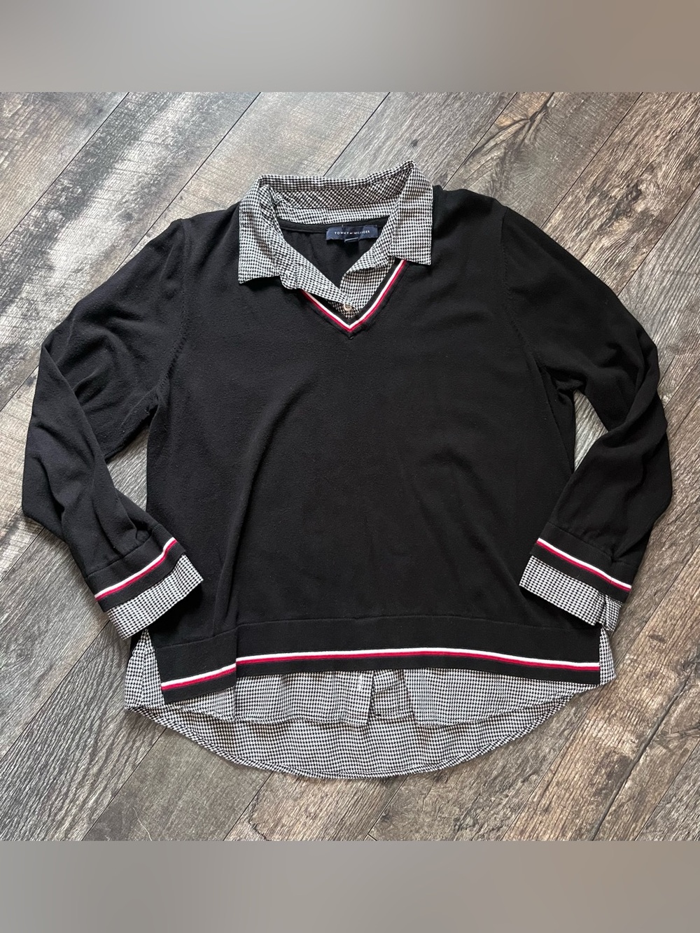 Tommy Hilfiger Layered Sweater Houndstooth Collar - Women's XL